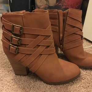 Brown heeled ankle booties